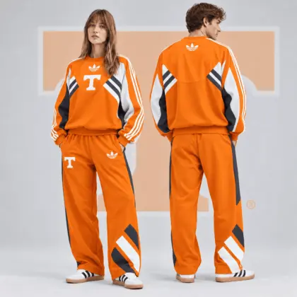 Tennessee Volunteers | Premium NCAA Heritage Three Stripe Colorblock Crewneck Sweatshirt And Wide Leg Pants Set NDN