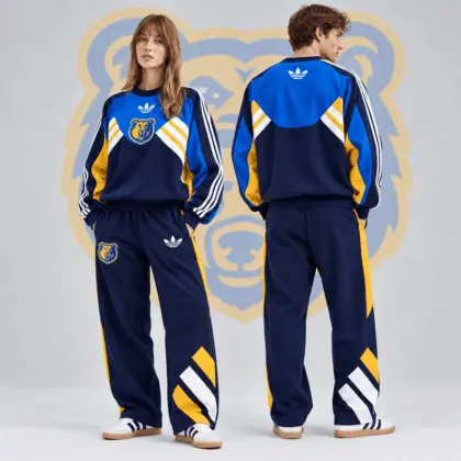 Ucla Bruins | Premium NCAA Heritage Three Stripe Colorblock Crewneck Sweatshirt And Wide Leg Pants Set NDN