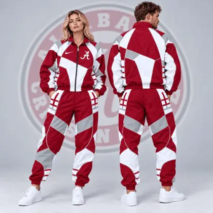 Alabama Crimson Tide | Premium NCAA Apex Geometric Colorblock Full Zip Track Jacket And Jogger Pants Set NDN