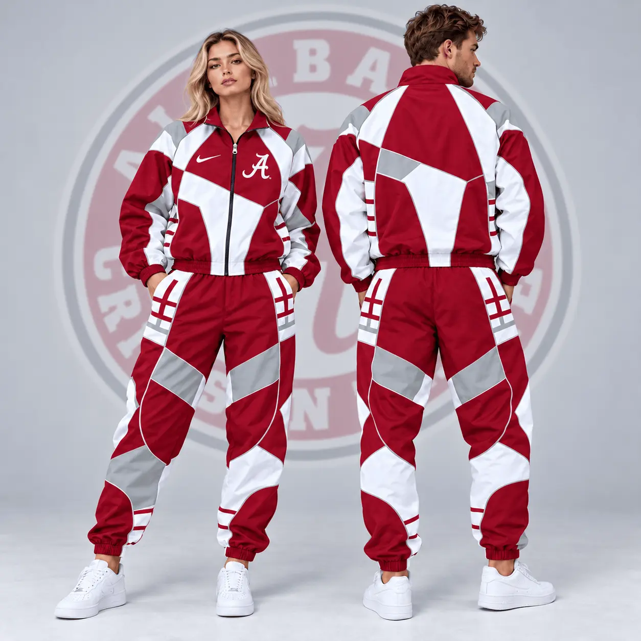 Alabama Crimson Tide | Premium NCAA Apex Geometric Colorblock Full Zip Track Jacket And Jogger Pants Set NDN