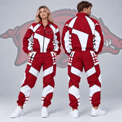 Arkansas Razorbacks | Premium NCAA Apex Geometric Colorblock Full Zip Track Jacket And Jogger Pants Set NDN
