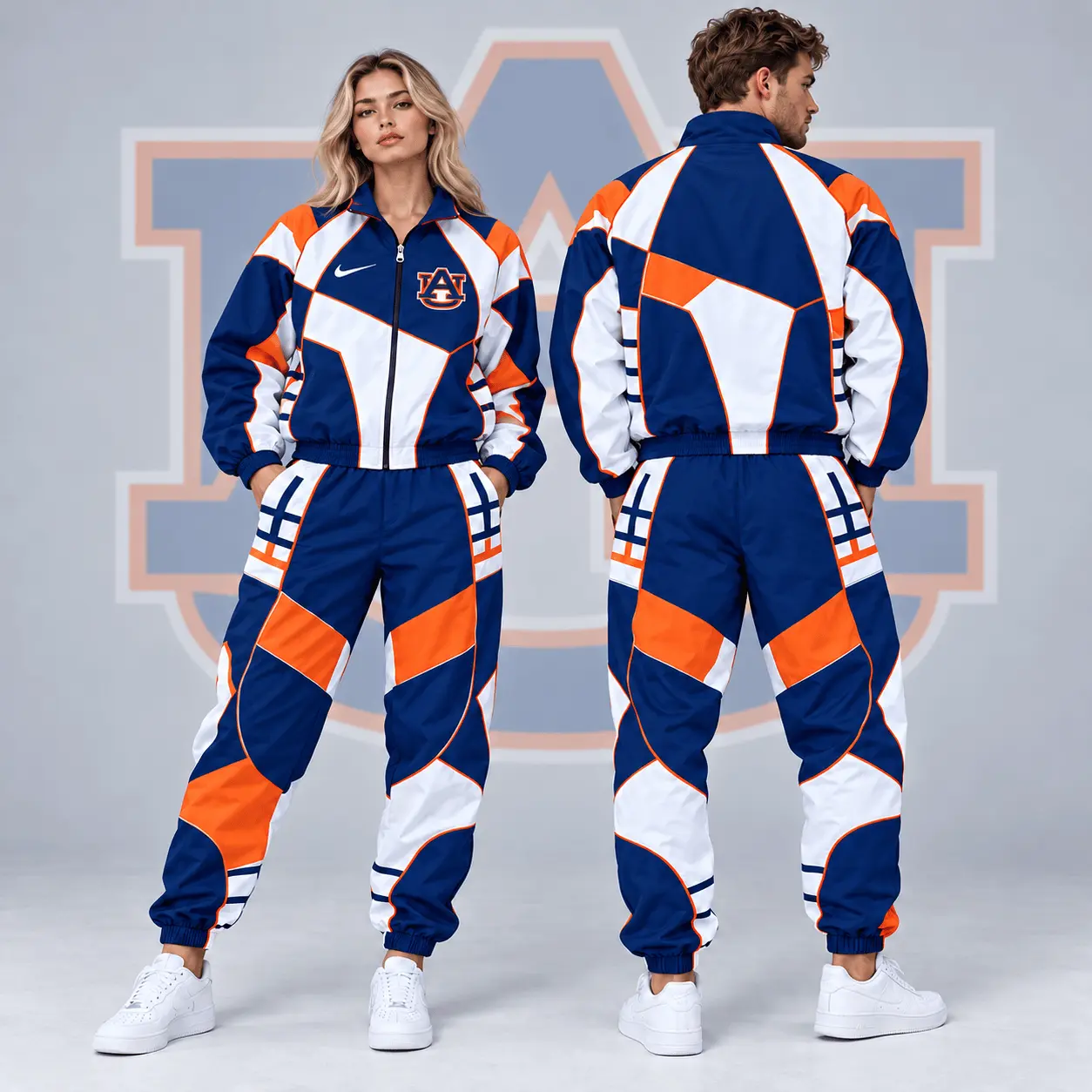 Auburn Tigers | Premium NCAA Apex Geometric Colorblock Full Zip Track Jacket And Jogger Pants Set NDN