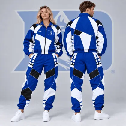 Duke Blue Devils | Premium NCAA Apex Geometric Colorblock Full Zip Track Jacket And Jogger Pants Set NDN