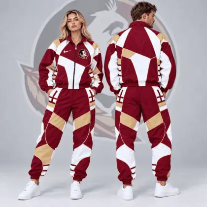 Florida State Seminoles | Premium NCAA Apex Geometric Colorblock Full Zip Track Jacket And Jogger Pants Set NDN