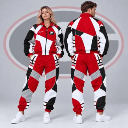 Georgia Bulldogs | Premium NCAA Apex Geometric Colorblock Full Zip Track Jacket And Jogger Pants Set NDN