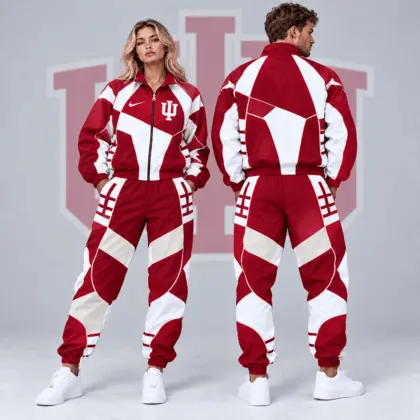 Indiana Hoosiers | Premium NCAA Apex Geometric Colorblock Full Zip Track Jacket And Jogger Pants Set NDN