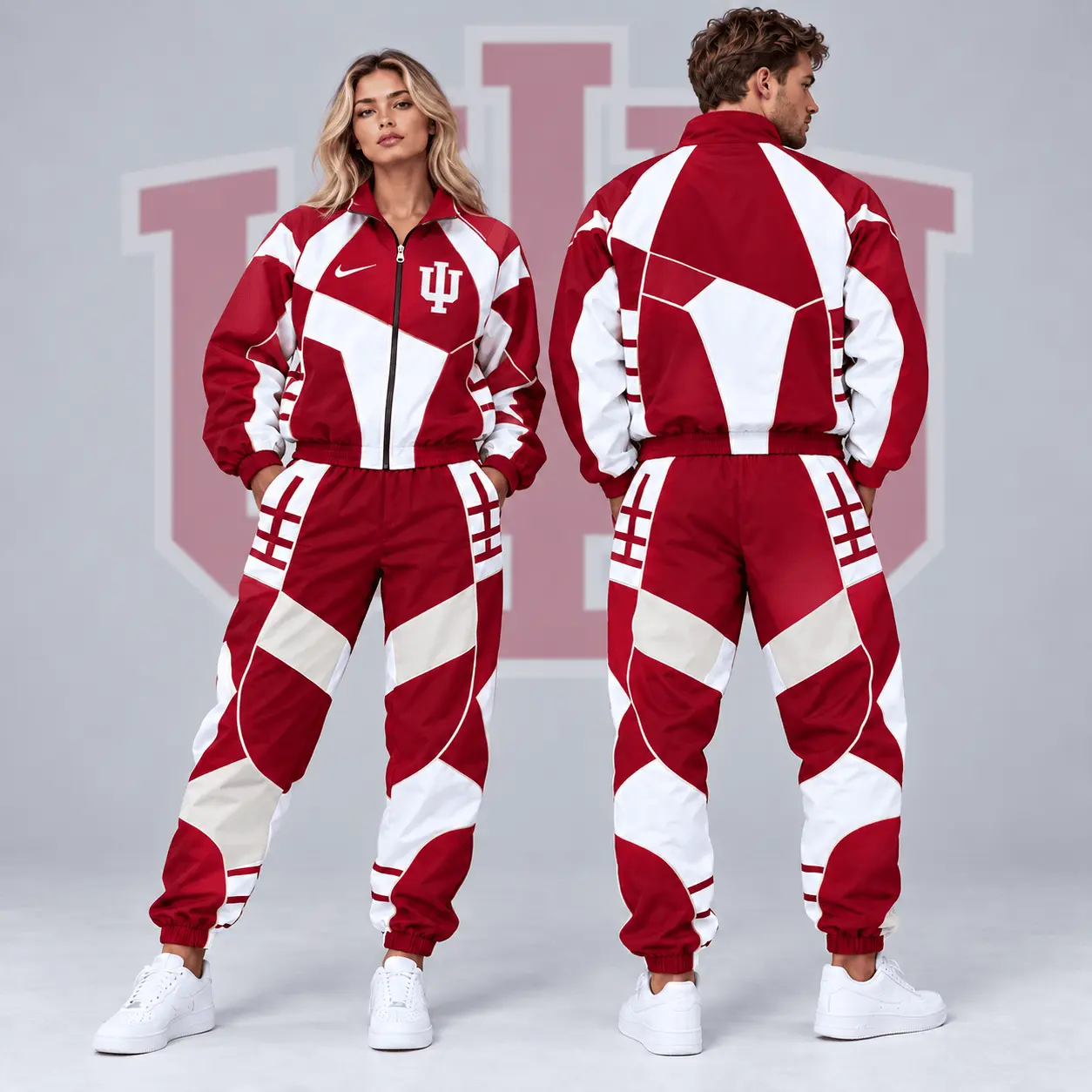 Indiana Hoosiers | Premium NCAA Apex Geometric Colorblock Full Zip Track Jacket And Jogger Pants Set NDN