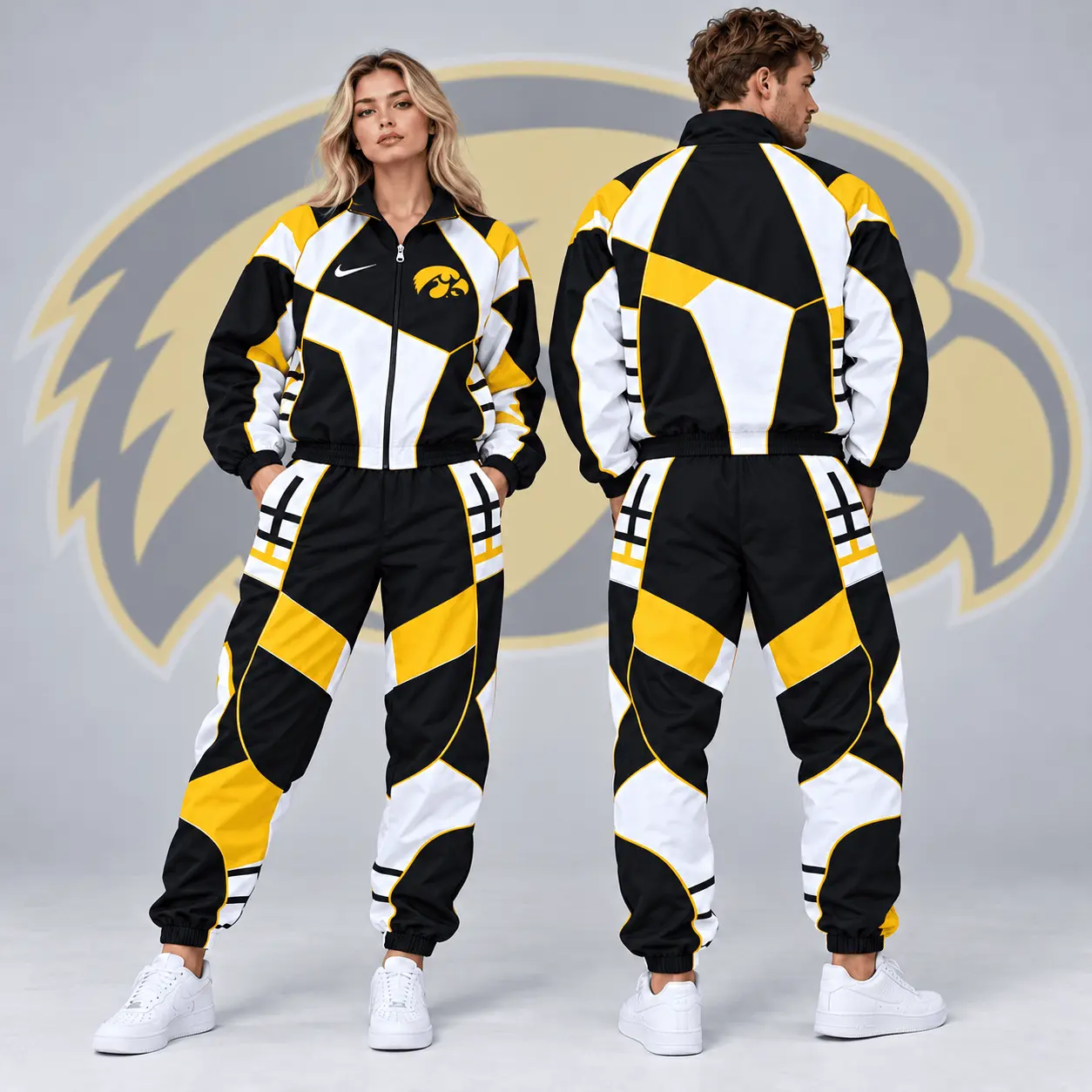 Iowa Hawkeyes | Premium NCAA Apex Geometric Colorblock Full Zip Track Jacket And Jogger Pants Set NDN