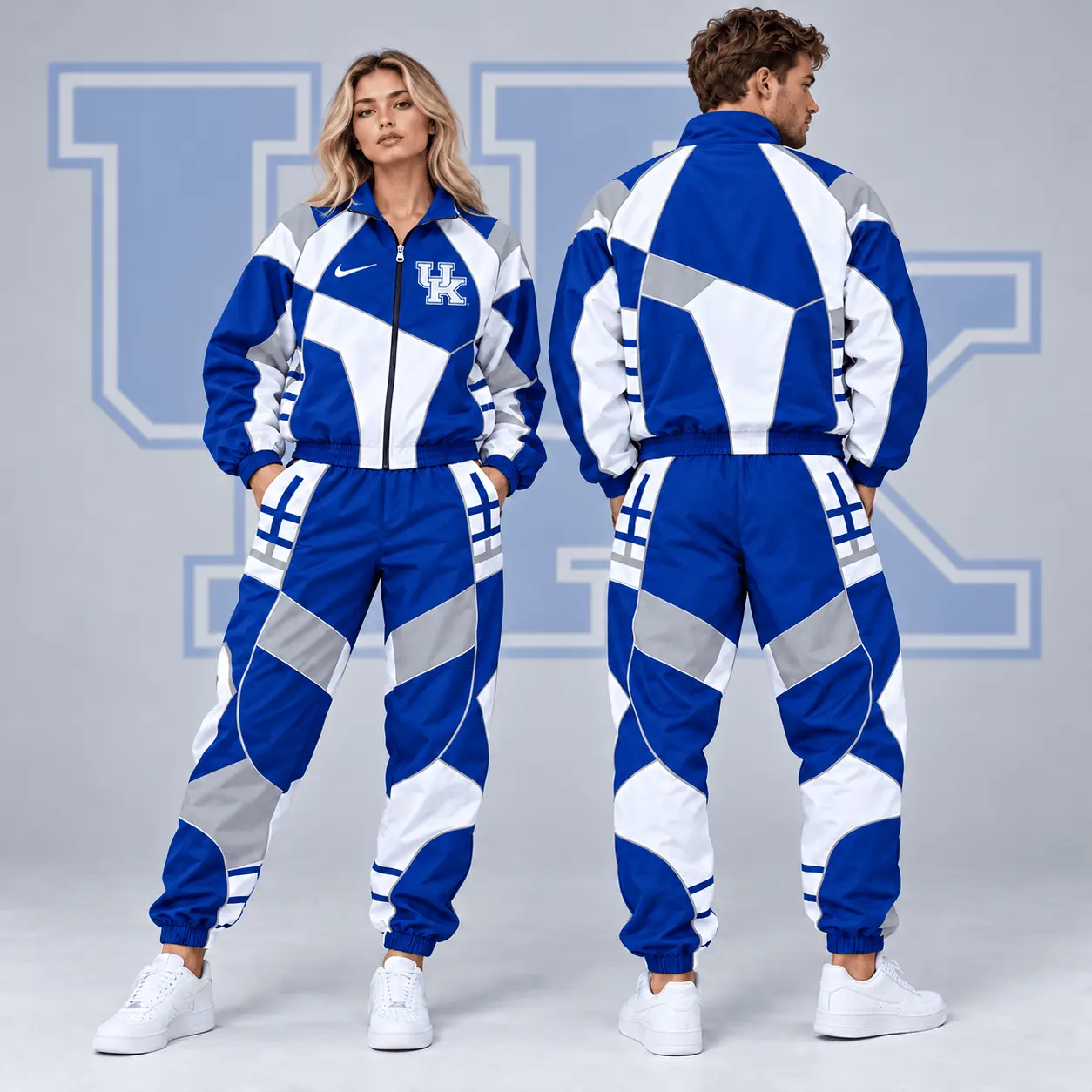 Kentucky Wildcats | Premium NCAA Apex Geometric Colorblock Full Zip Track Jacket And Jogger Pants Set NDN