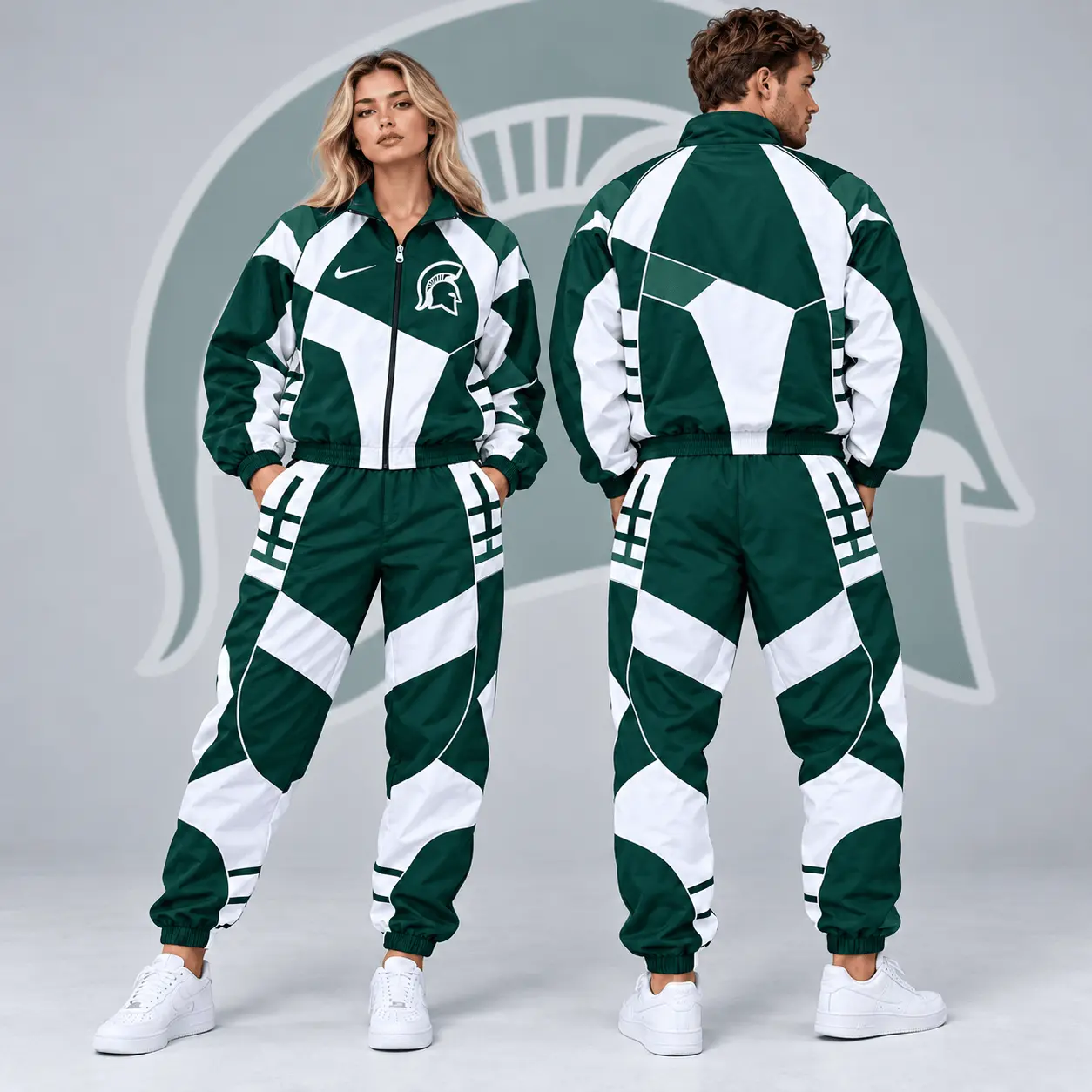 Michigan State Spartans | Premium NCAA Apex Geometric Colorblock Full Zip Track Jacket And Jogger Pants Set NDN