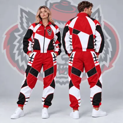 Nc State Wolfpack | Premium NCAA Apex Geometric Colorblock Full Zip Track Jacket And Jogger Pants Set NDN