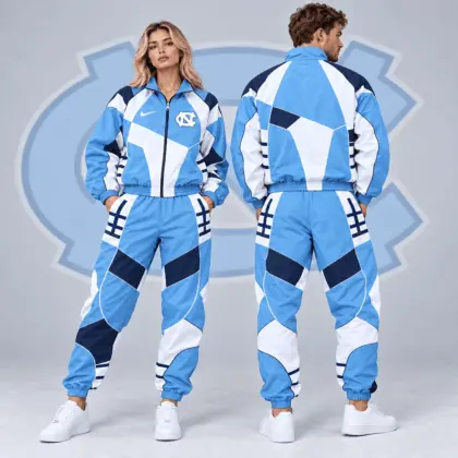 North Carolina Tar Heels | Premium NCAA Apex Geometric Colorblock Full Zip Track Jacket And Jogger Pants Set NDN