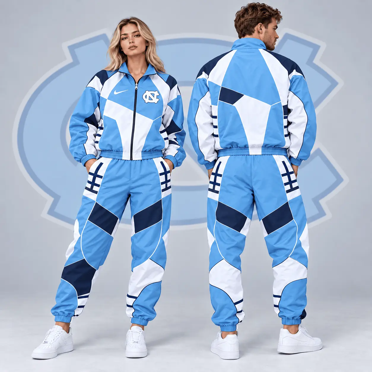North Carolina Tar Heels | Premium NCAA Apex Geometric Colorblock Full Zip Track Jacket And Jogger Pants Set NDN