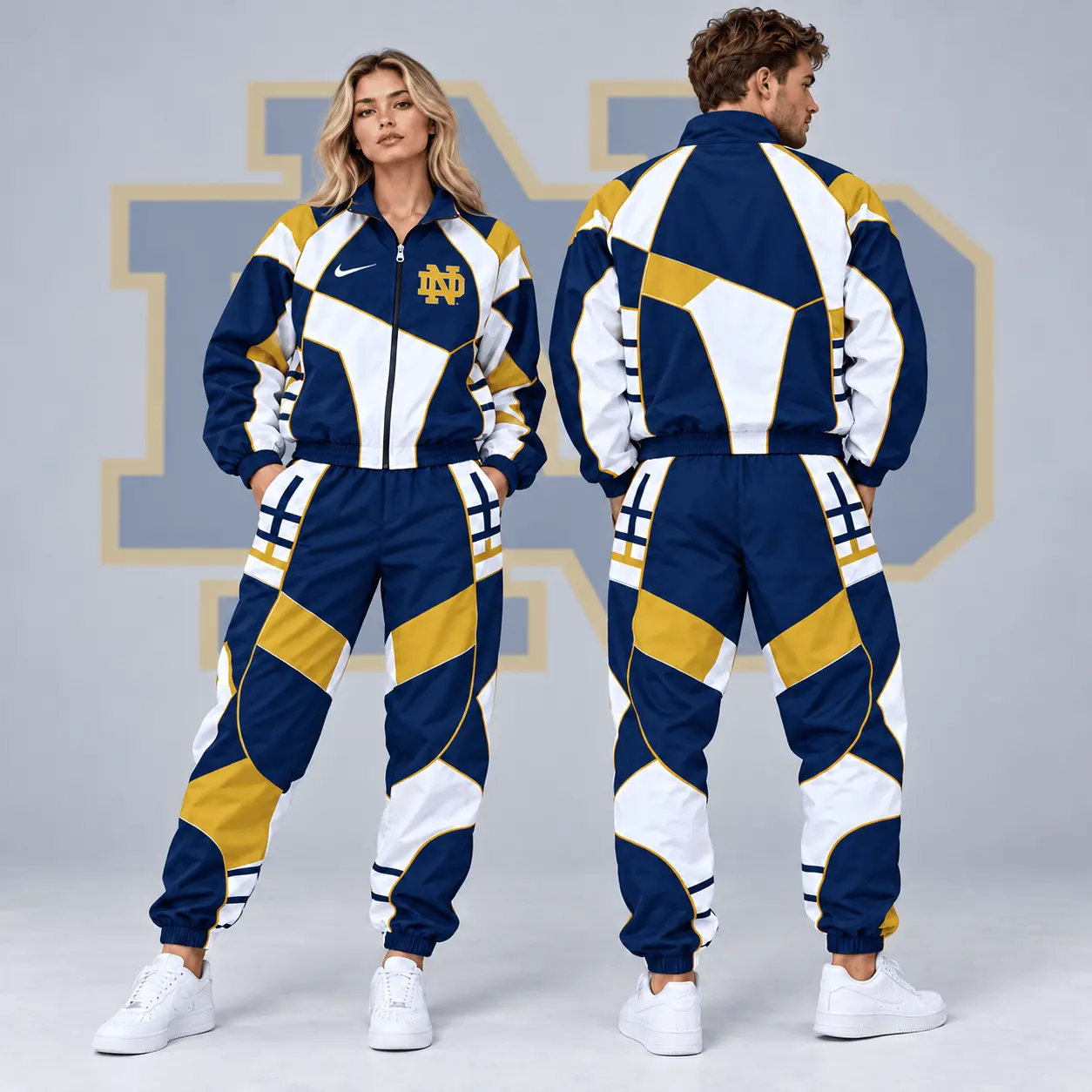 Notre Dame Fighting Irish | Premium NCAA Apex Geometric Colorblock Full Zip Track Jacket And Jogger Pants Set NDN