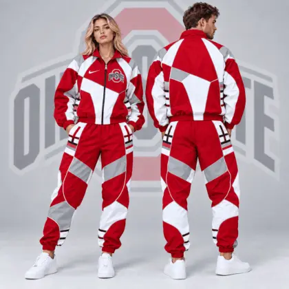 Ohio State Buckeyes | Premium NCAA Apex Geometric Colorblock Full Zip Track Jacket And Jogger Pants Set NDN