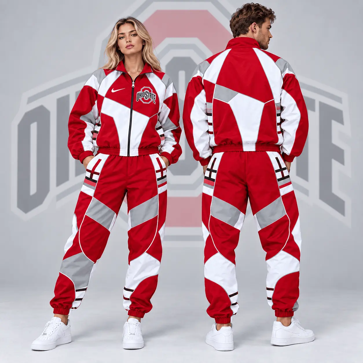 Ohio State Buckeyes | Premium NCAA Apex Geometric Colorblock Full Zip Track Jacket And Jogger Pants Set NDN