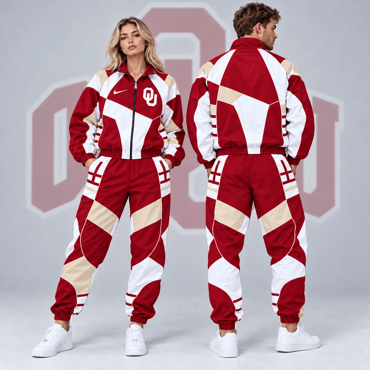 Oklahoma Sooners | Premium NCAA Apex Geometric Colorblock Full Zip Track Jacket And Jogger Pants Set NDN
