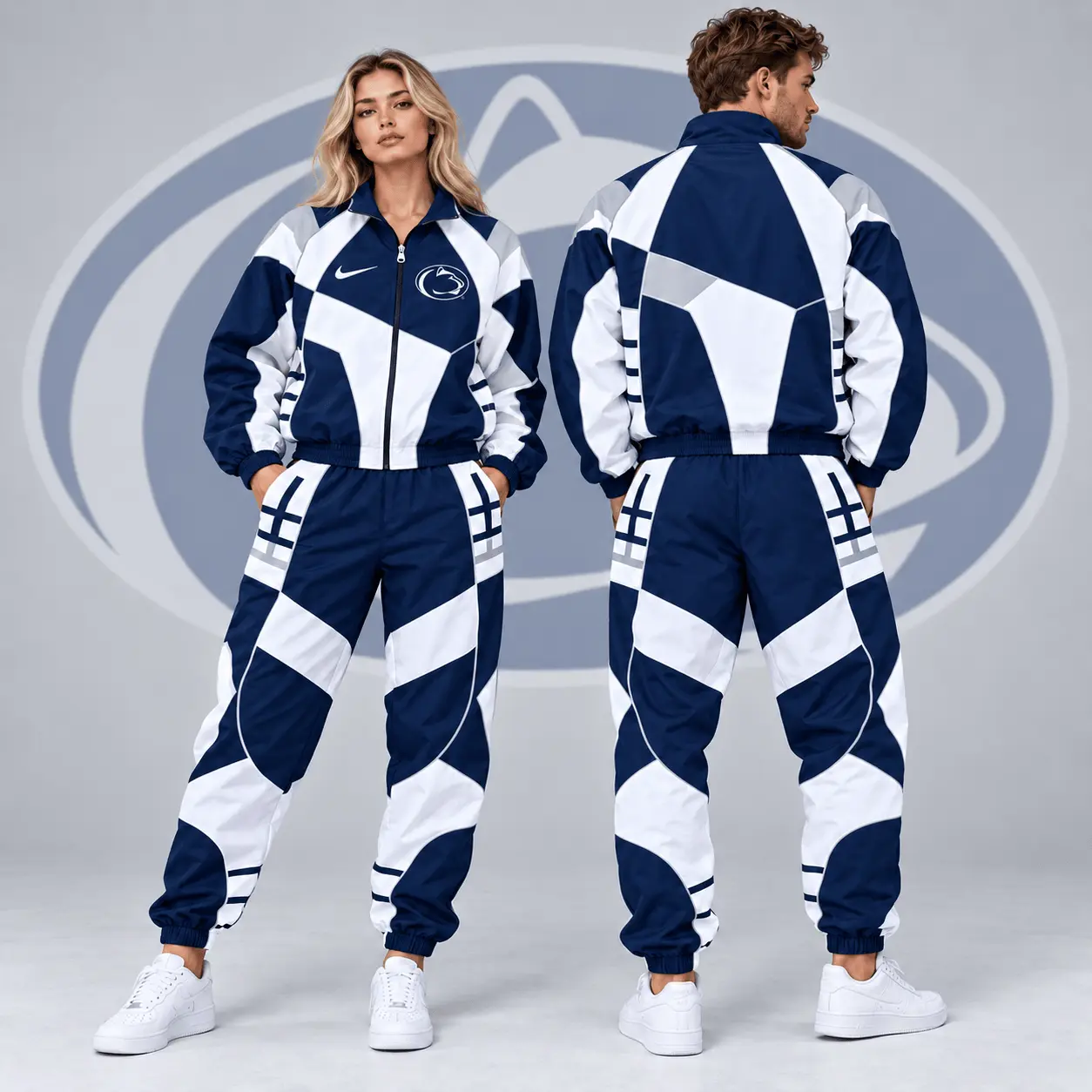 Penn State Nittany Lions | Premium NCAA Apex Geometric Colorblock Full Zip Track Jacket And Jogger Pants Set NDN