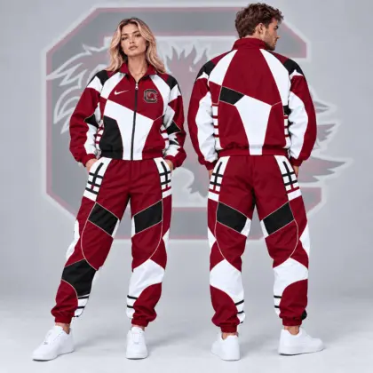 South Carolina Gamecocks | Premium NCAA Apex Geometric Colorblock Full Zip Track Jacket And Jogger Pants Set NDN