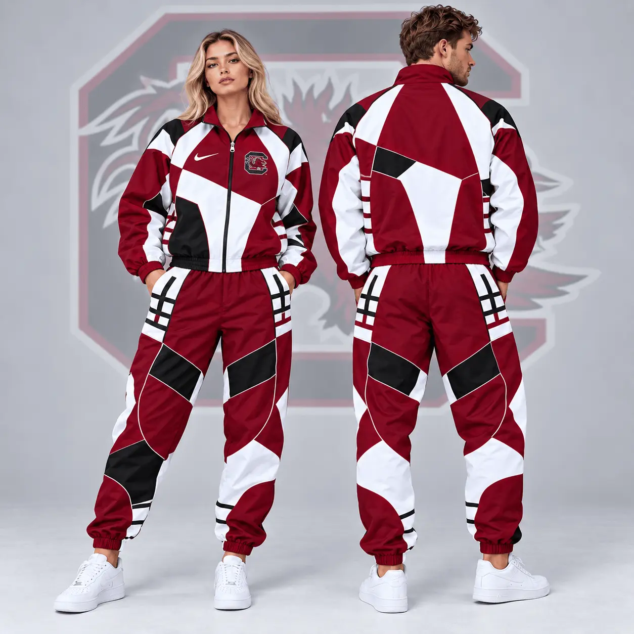 South Carolina Gamecocks | Premium NCAA Apex Geometric Colorblock Full Zip Track Jacket And Jogger Pants Set NDN