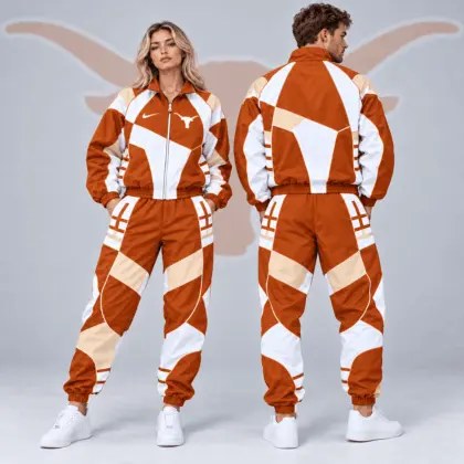 Texas Longhorns | Premium NCAA Apex Geometric Colorblock Full Zip Track Jacket And Jogger Pants Set NDN
