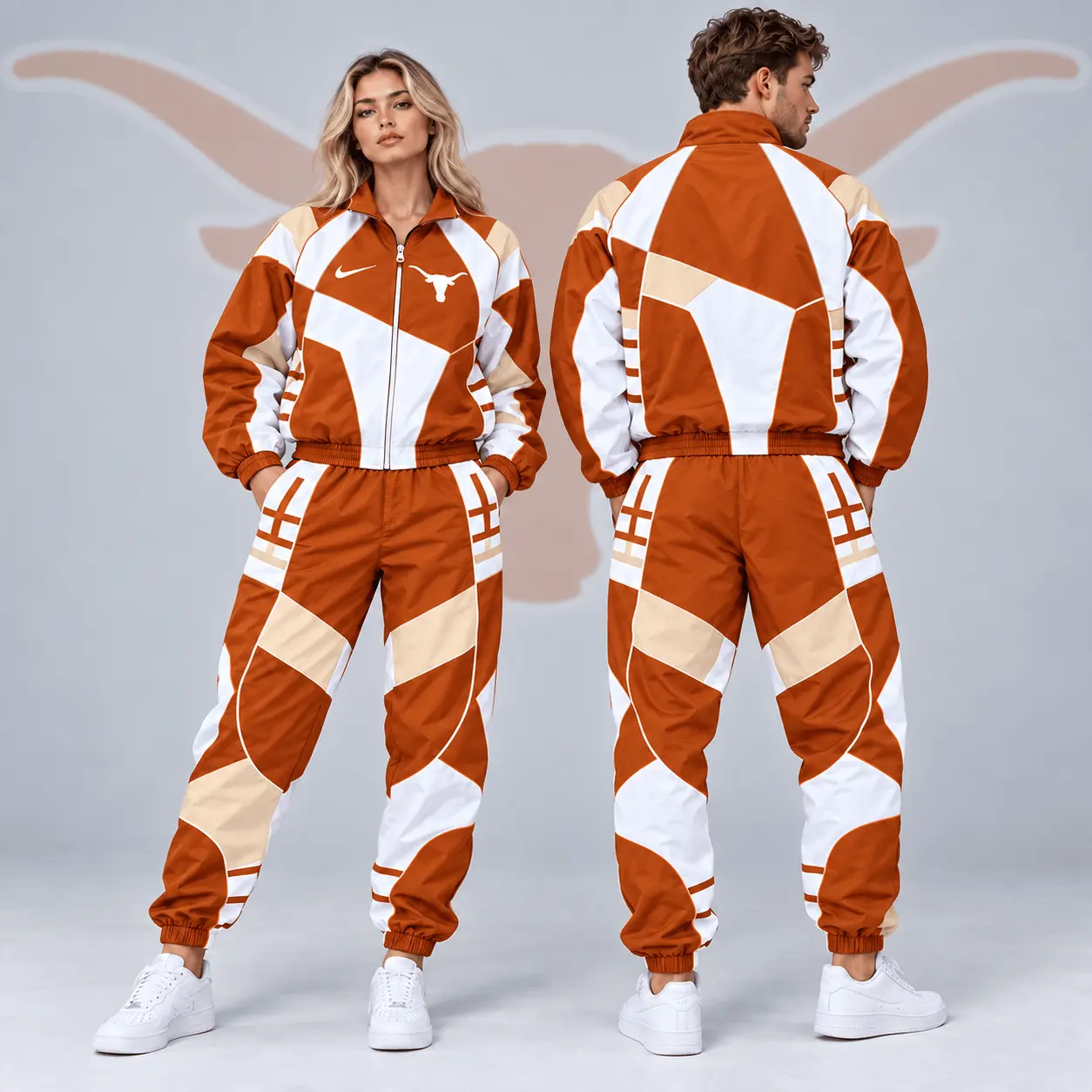 Texas Longhorns | Premium NCAA Apex Geometric Colorblock Full Zip Track Jacket And Jogger Pants Set NDN