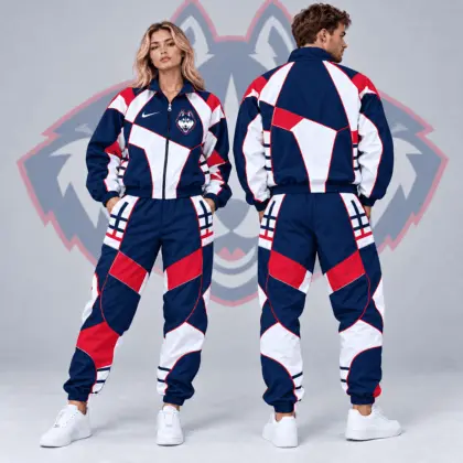 Uconn Huskies | Premium NCAA Apex Geometric Colorblock Full Zip Track Jacket And Jogger Pants Set NDN