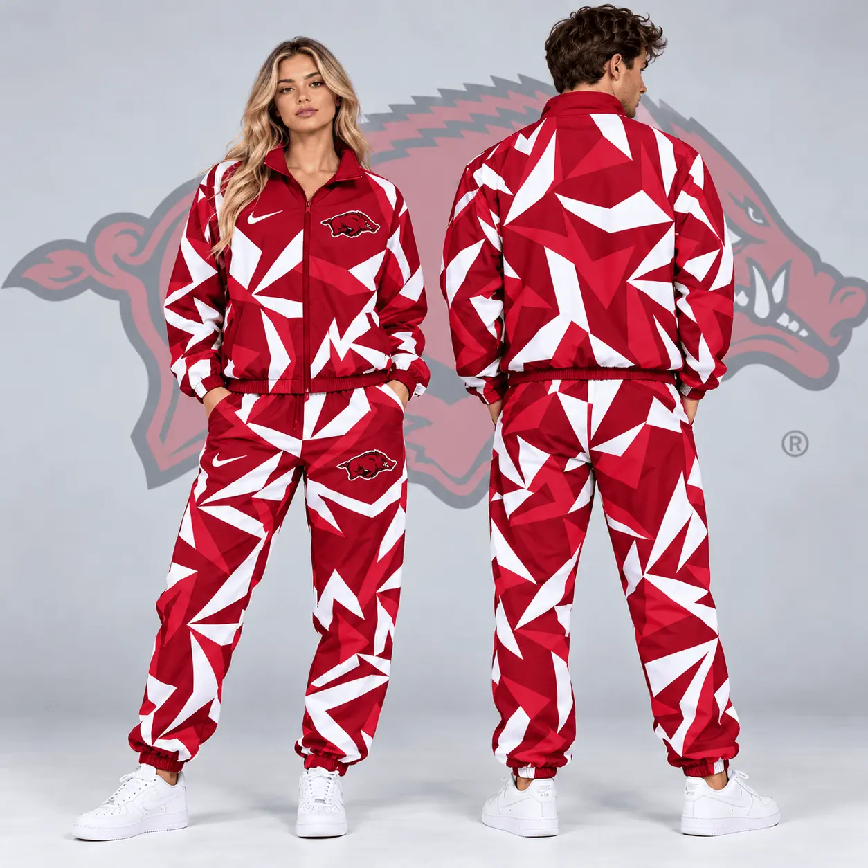 Arkansas Razorbacks | Premium NCAA Shattered Prism All Over Print Full Zip Track Jacket And Jogger Pants Set NDN