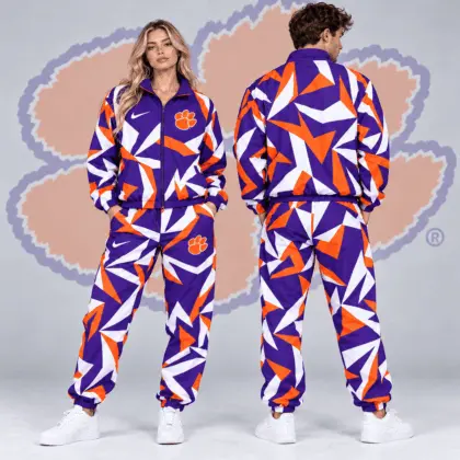Clemson Tigers | Premium NCAA Shattered Prism All Over Print Full Zip Track Jacket And Jogger Pants Set NDN