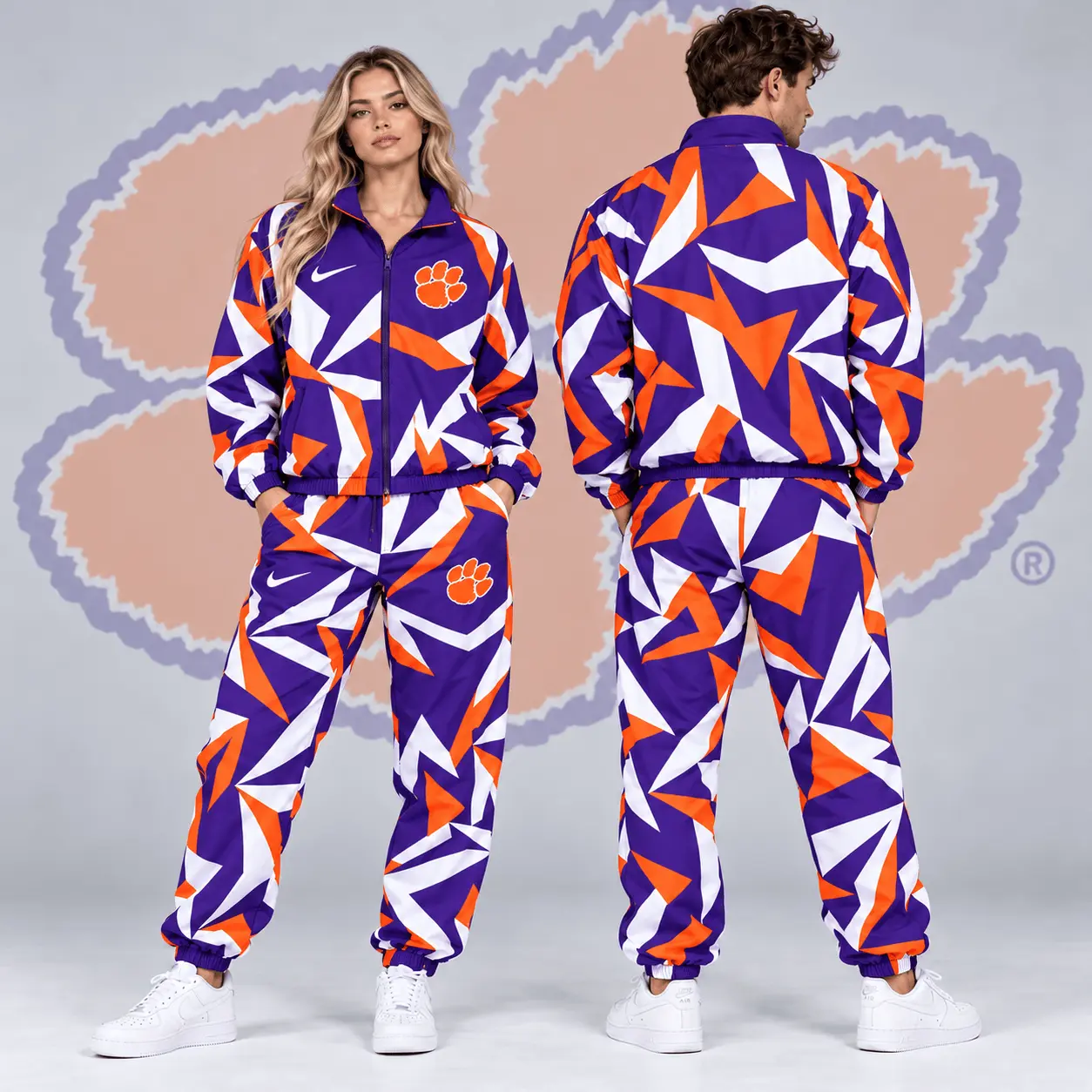 Clemson Tigers | Premium NCAA Shattered Prism All Over Print Full Zip Track Jacket And Jogger Pants Set NDN