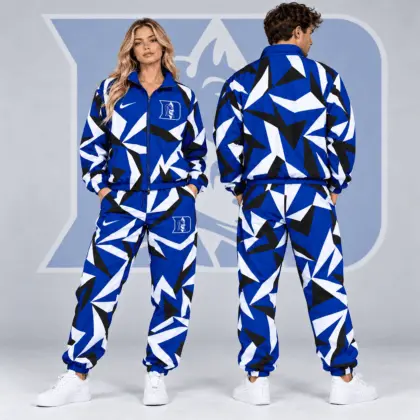 Duke Blue Devils | Premium NCAA Shattered Prism All Over Print Full Zip Track Jacket And Jogger Pants Set NDN