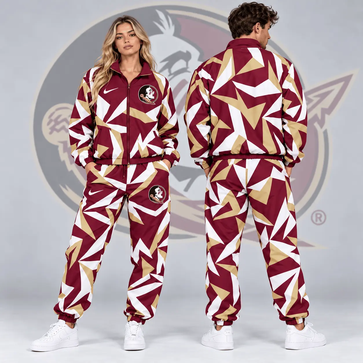 Florida State Seminoles | Premium NCAA Shattered Prism All Over Print Full Zip Track Jacket And Jogger Pants Set NDN