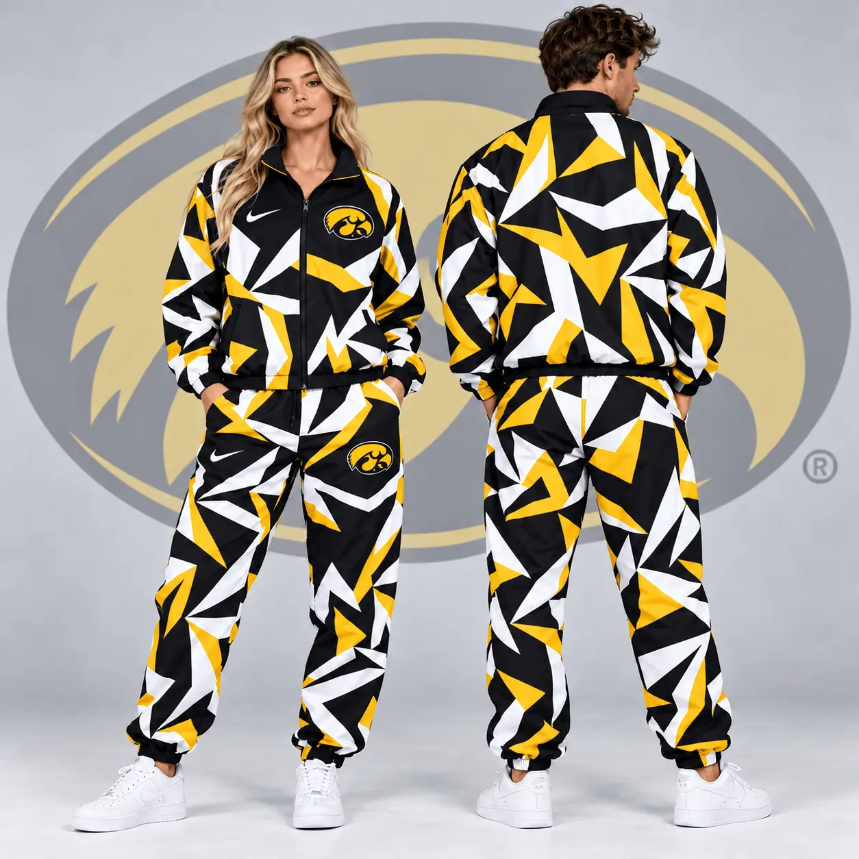 Iowa Hawkeyes | Premium NCAA Shattered Prism All Over Print Full Zip Track Jacket And Jogger Pants Set NDN