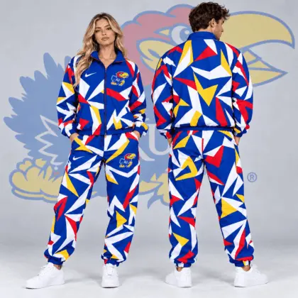 Kansas Jayhawks | Premium NCAA Shattered Prism All Over Print Full Zip Track Jacket And Jogger Pants Set NDN