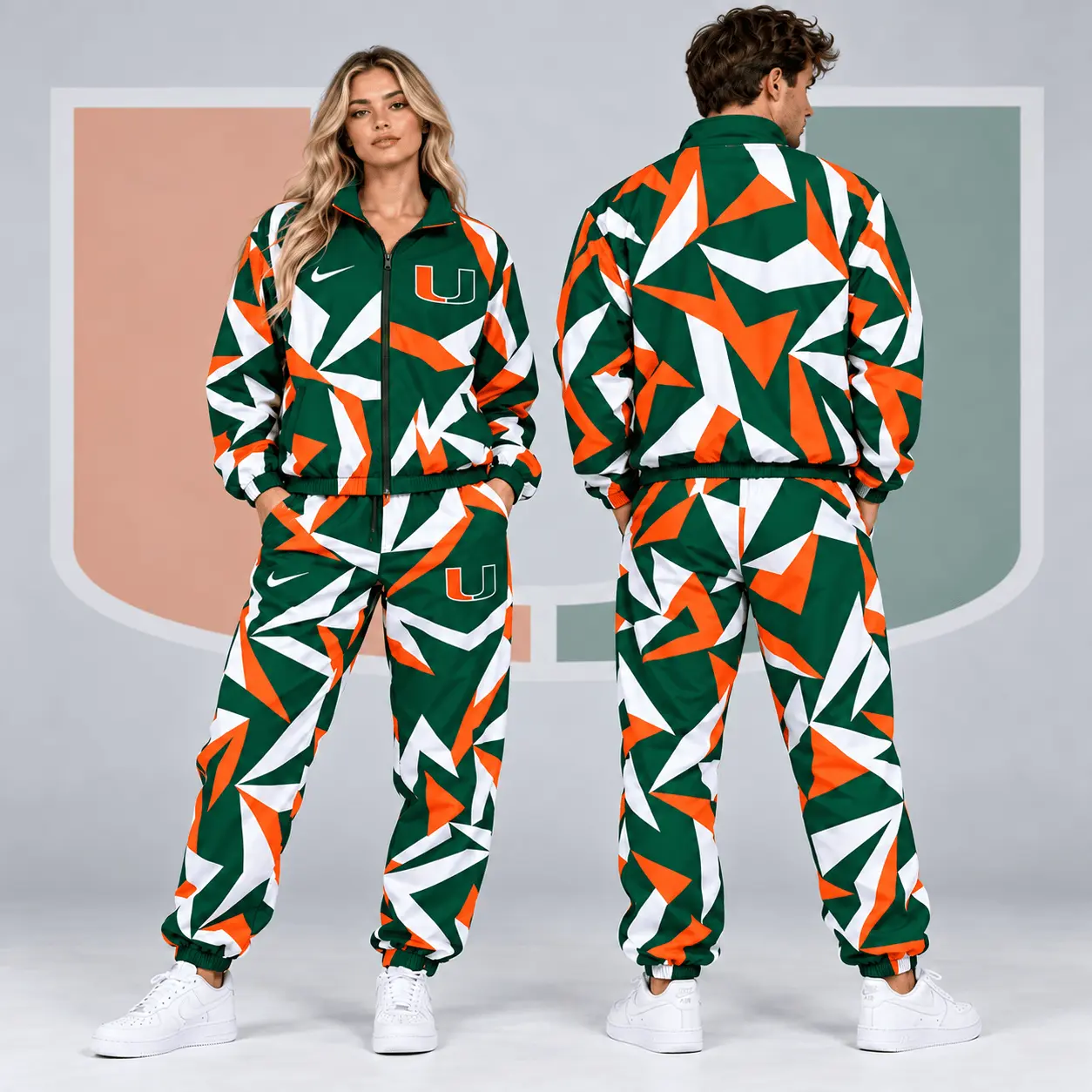 Miami Hurricanes | Premium NCAA Shattered Prism All Over Print Full Zip Track Jacket And Jogger Pants Set NDN