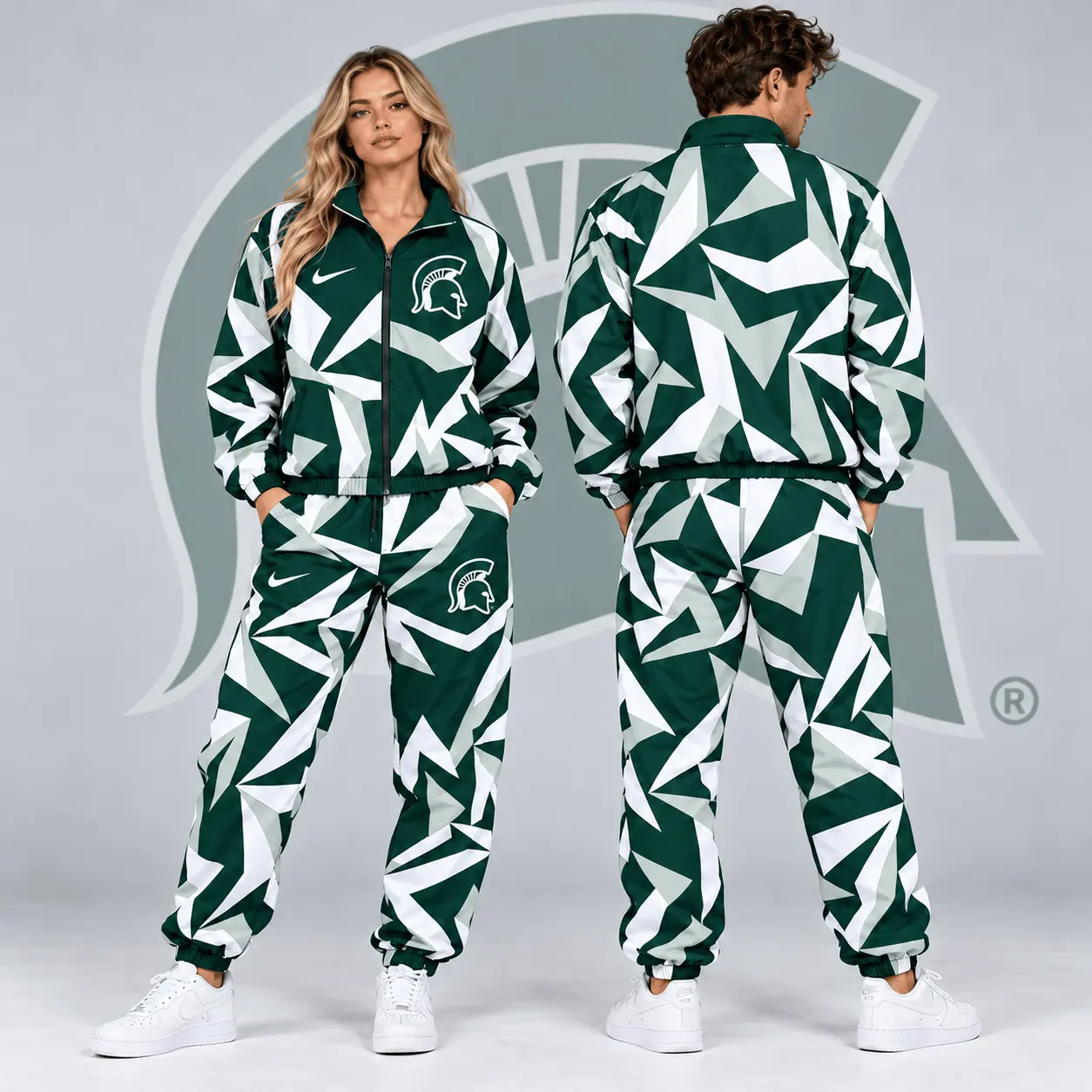 Michigan State Spartans | Premium NCAA Shattered Prism All Over Print Full Zip Track Jacket And Jogger Pants Set NDN
