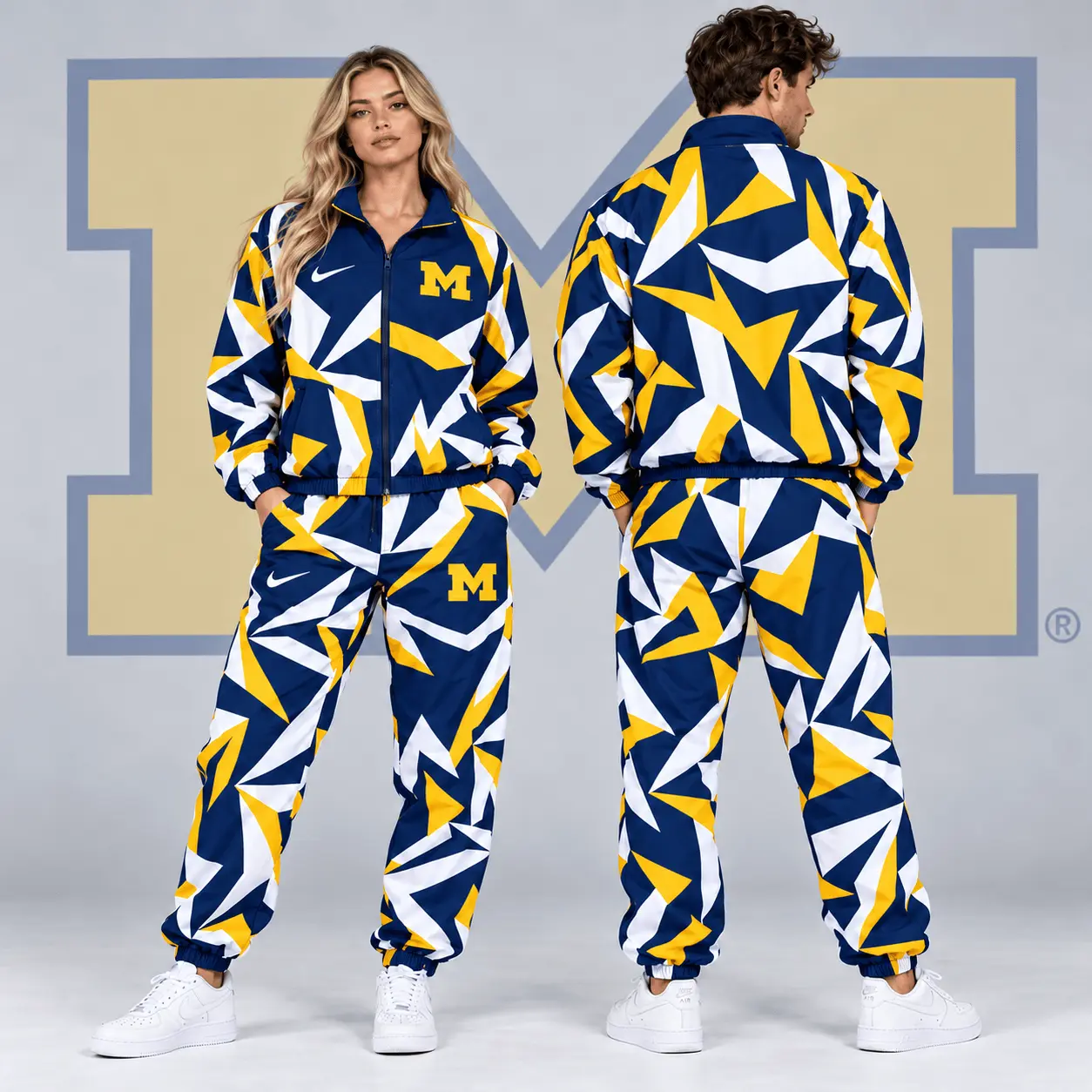 Michigan Wolverines | Premium NCAA Shattered Prism All Over Print Full Zip Track Jacket And Jogger Pants Set NDN
