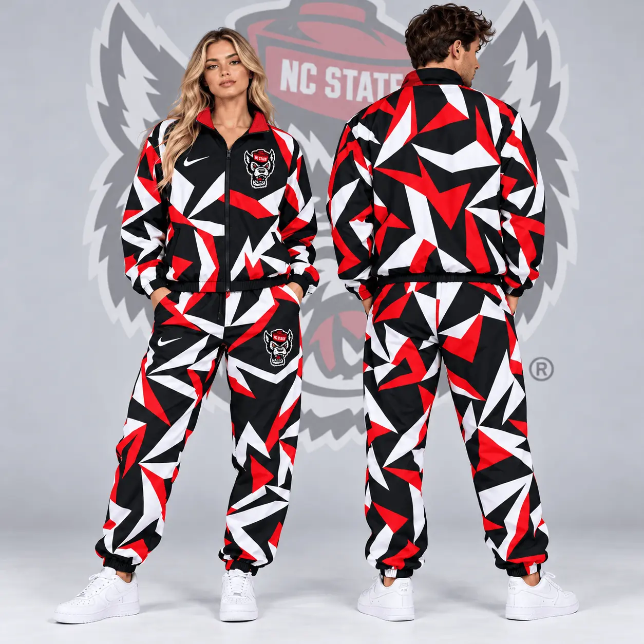 Nc State Wolfpack | Premium NCAA Shattered Prism All Over Print Full Zip Track Jacket And Jogger Pants Set NDN
