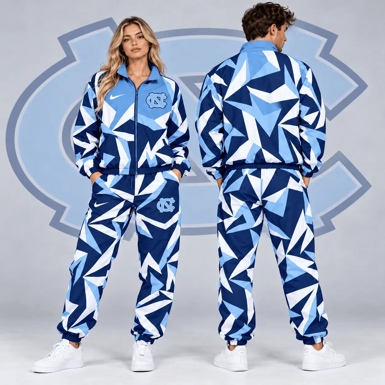 North Carolina Tar Heels | Premium NCAA Shattered Prism All Over Print Full Zip Track Jacket And Jogger Pants Set NDN