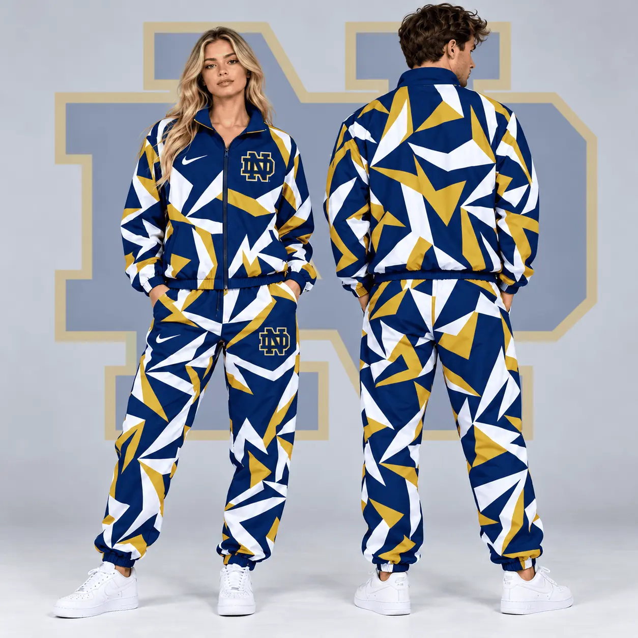 Notre Dame Fighting Irish | Premium NCAA Shattered Prism All Over Print Full Zip Track Jacket And Jogger Pants Set NDN