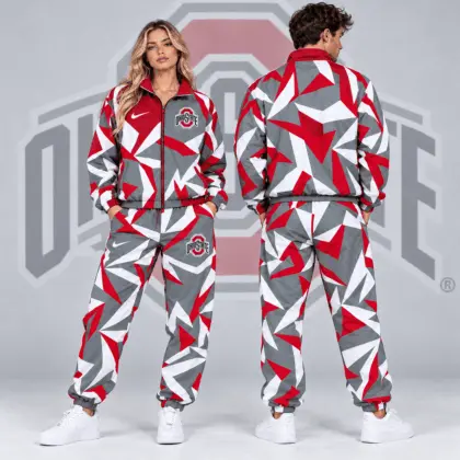 Ohio State Buckeyes | Premium NCAA Shattered Prism All Over Print Full Zip Track Jacket And Jogger Pants Set NDN