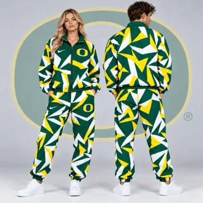 Oregon Ducks | Premium NCAA Shattered Prism All Over Print Full Zip Track Jacket And Jogger Pants Set NDN