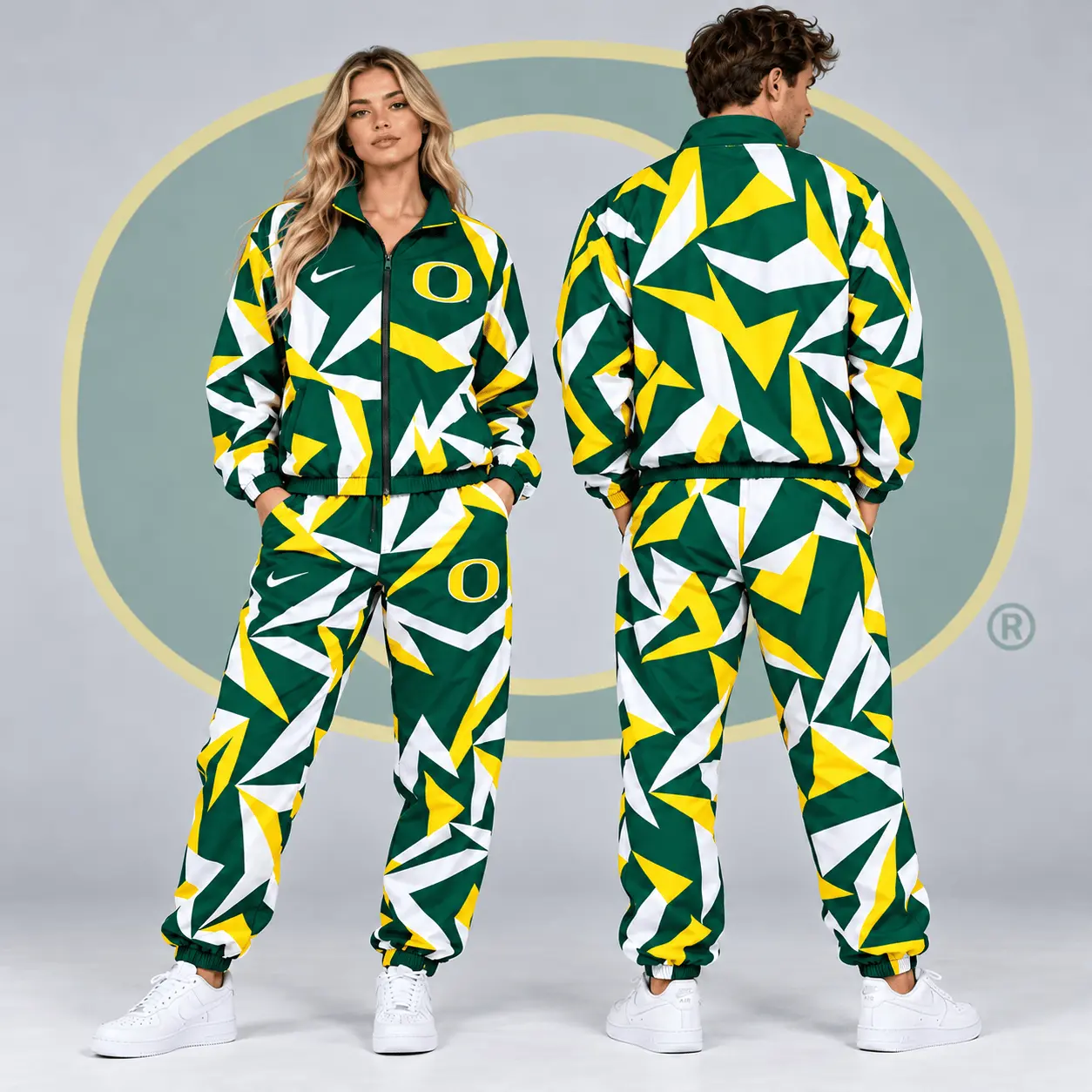 Oregon Ducks | Premium NCAA Shattered Prism All Over Print Full Zip Track Jacket And Jogger Pants Set NDN