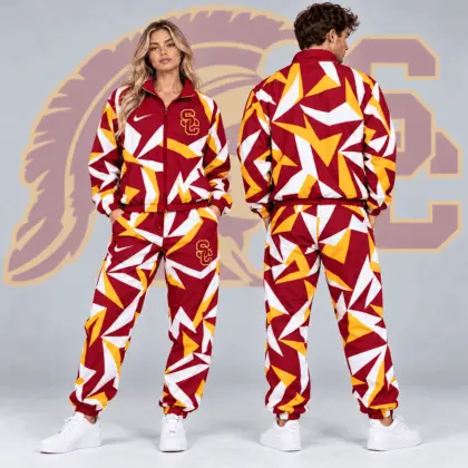 Usc Trojans | Premium NCAA Shattered Prism All Over Print Full Zip Track Jacket And Jogger Pants Set NDN