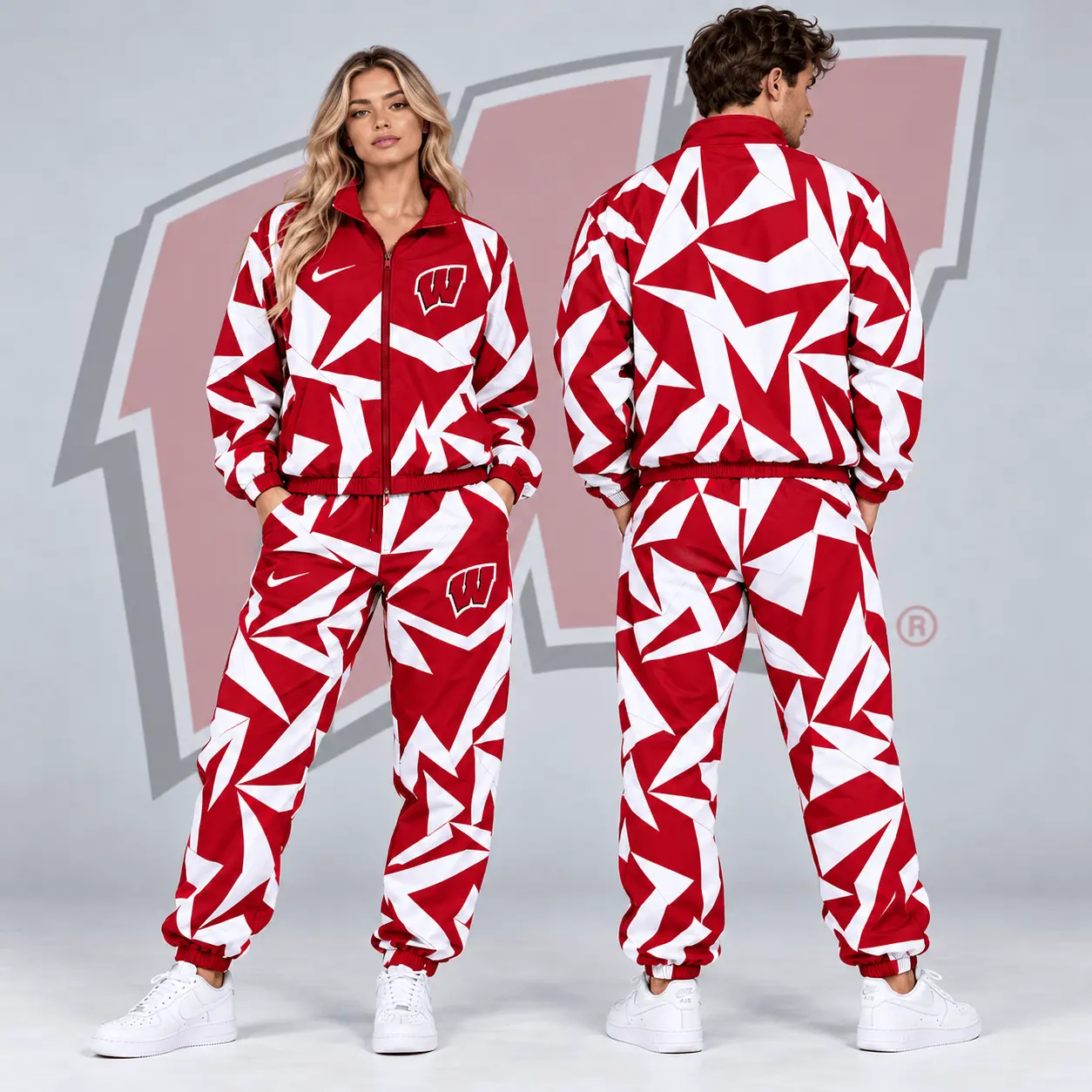 Wisconsin Badgers | Premium NCAA Shattered Prism All Over Print Full Zip Track Jacket And Jogger Pants Set NDN