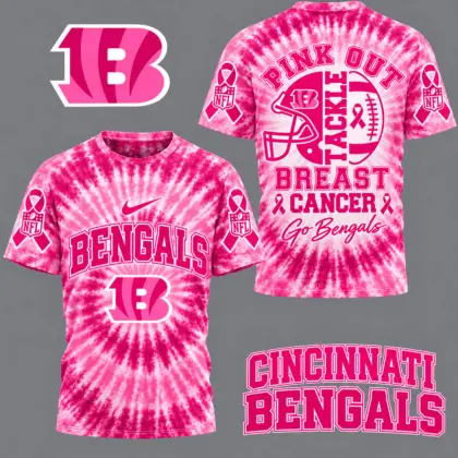 Cincinnati Bengals | Premium NFL Tackle Breast Cancer Pink Tie-Dye T-Shirt TD
