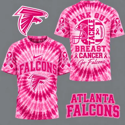 Atlanta Falcons | Premium NFL Tackle Breast Cancer Pink Tie-Dye T-Shirt TD