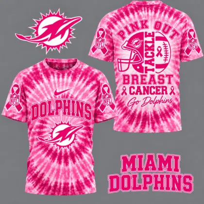Miami Dolphins | Premium NFL Tackle Breast Cancer Pink Tie-Dye T-Shirt TD