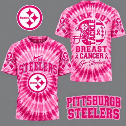 Pittsburgh Steelers | Premium NFL Tackle Breast Cancer Pink Tie-Dye T-Shirt TD