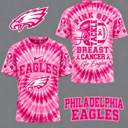 Philadelphia Eagles | Premium NFL Tackle Breast Cancer Pink Tie-Dye T-Shirt TD